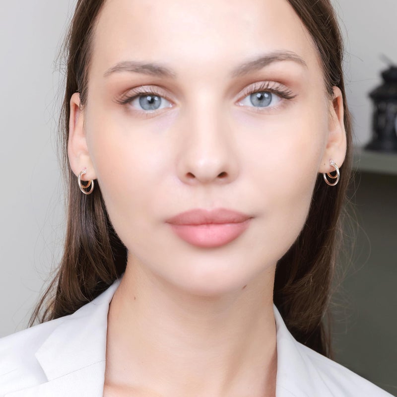 Hoops & Loops Yellow Gold Flash Sterling Silver Two-Tone Double Circle Round-Tube Polished Hoop Earrings, 15mm - Image 2