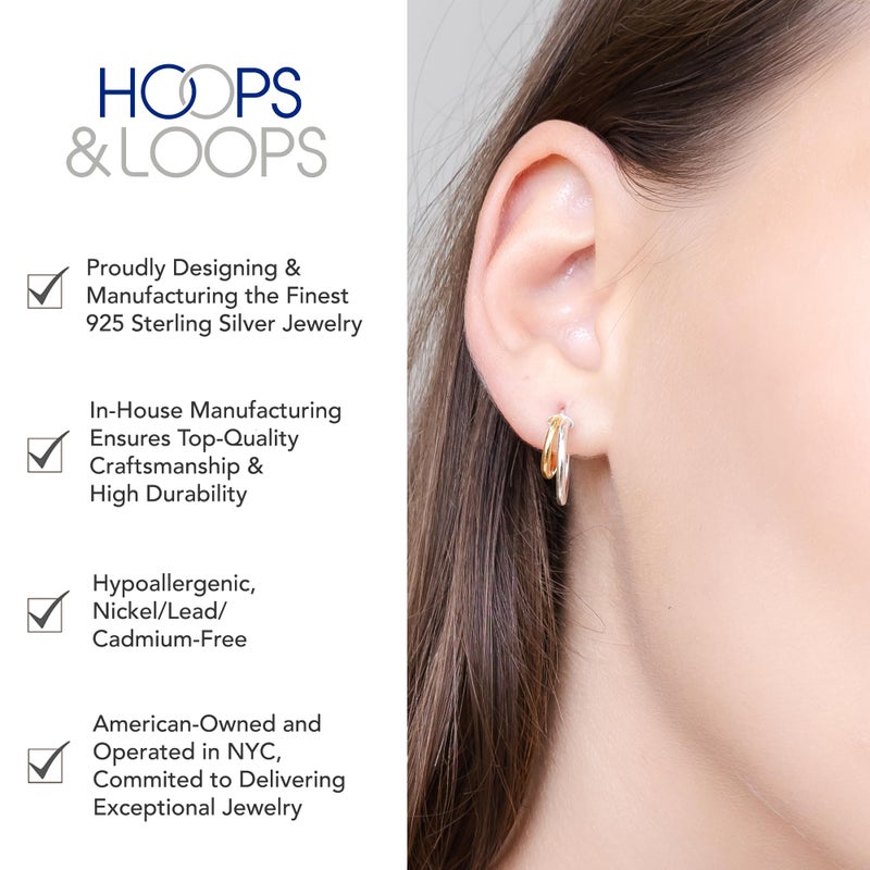 Hoops & Loops Yellow Gold Flash Sterling Silver Two-Tone Double Circle Round-Tube Polished Hoop Earrings, 15mm - Image 3