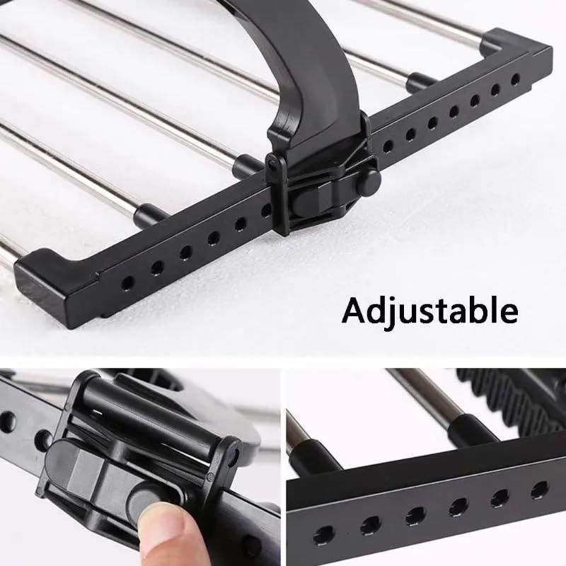 PERDANT Stainless Steel Foldable Cloth Drying Rack - Towels, Clothes, Laundry, Shoes & Socks - 6 Rail Bar Holder with Clips, Adjustable Airer Stand for Blacony/Window, 12 x 5 x 10 Cm, Black - Image 3