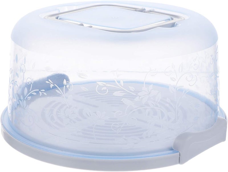 comfrt Blue Round Cake Box Carrier Plastic Muffin Pie Carrying Box Bakery Dessert Container Holder with Handle Snap Cake Box Keeper 25X25X13CM - Image 1