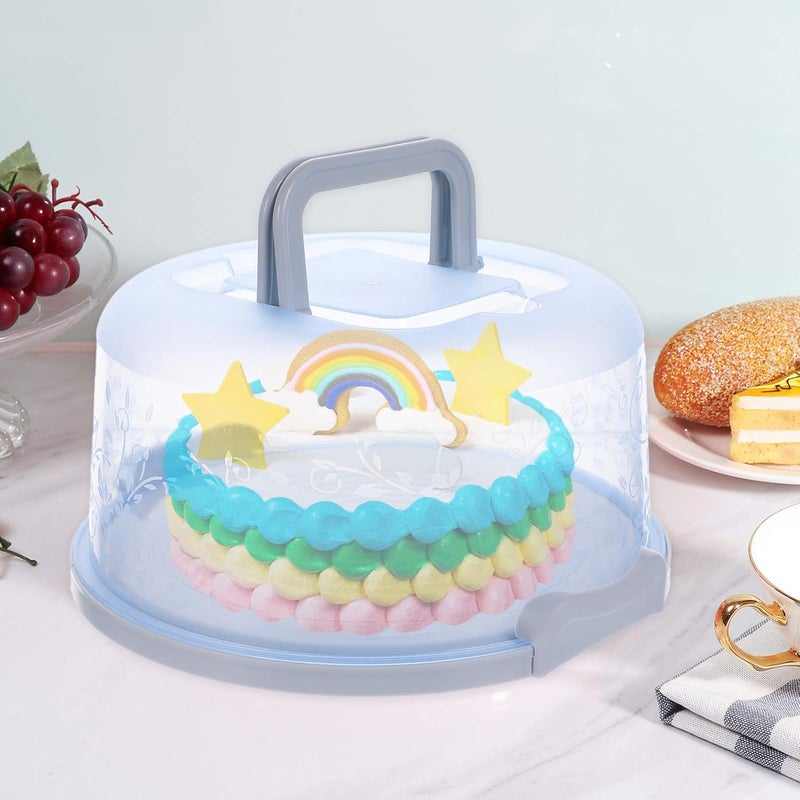 comfrt Blue Round Cake Box Carrier Plastic Muffin Pie Carrying Box Bakery Dessert Container Holder with Handle Snap Cake Box Keeper 25X25X13CM - Image 3