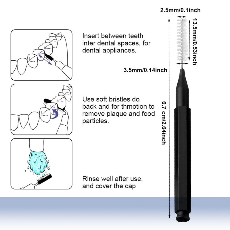 HANNEA® 25PCS Braces Brush For Cleaner Interdental 2.5mm Toothpick Dental Flossing Head Oral Hygiene Flosser Cleaners Cleaning Tool Black Manual Adult - Image 2