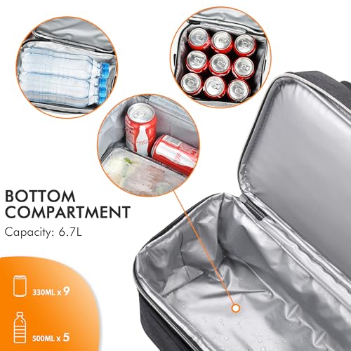 Tirrinia Reusable Lunch Box for Men Women, Insulated Lunch Bag Adult Work, Double Decker Leakproof Lunchbox for Office Picnic Beach—Dual Compartment Lunch Cooler Bag,Black - Image 5