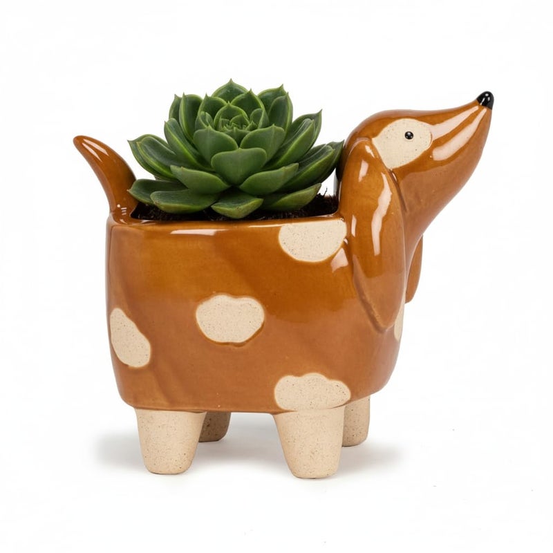 Abbott Collection Ceramic Dog on Legs Planter - Brown, Small (4" H) - Image 2