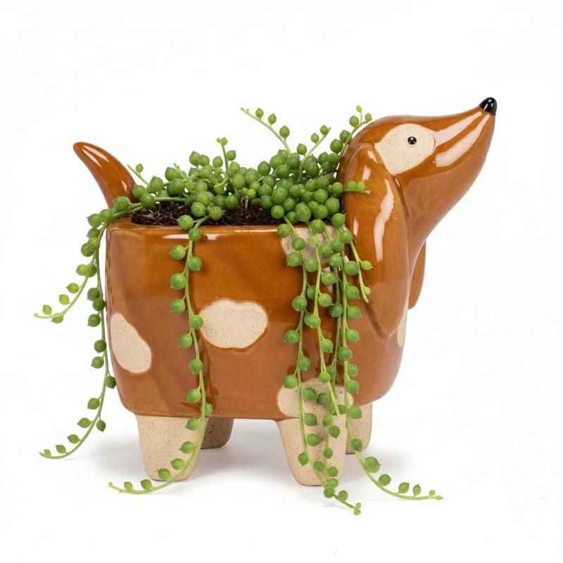 Abbott Collection Ceramic Dog on Legs Planter - Brown, Small (4" H) - Image 3