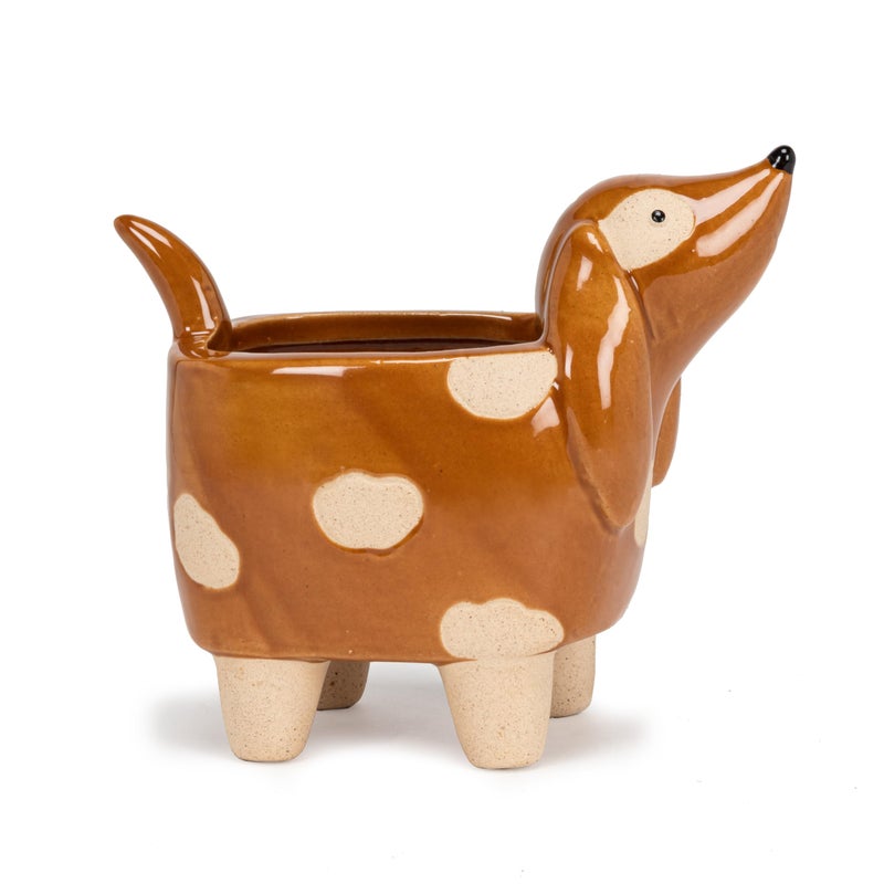 Abbott Collection Ceramic Dog on Legs Planter - Brown, Small (4" H) - Image 1