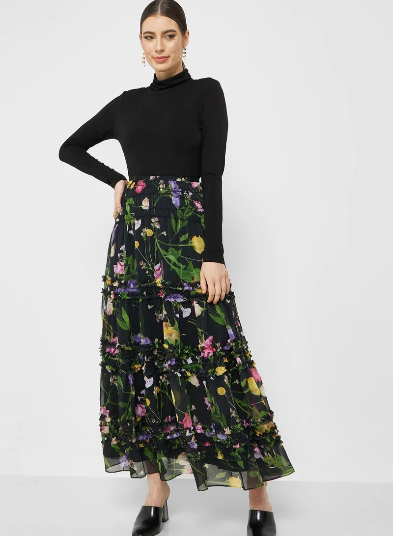Ted Baker Pleated Mesh Floral Skirt