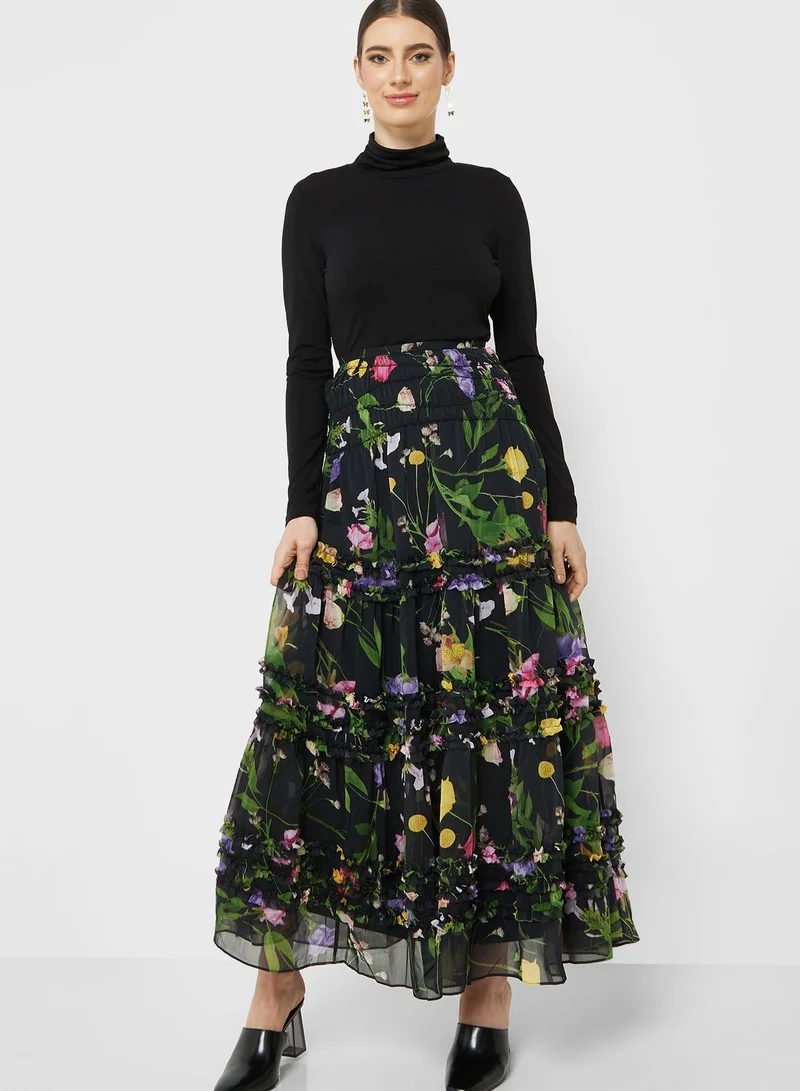 Ted Baker Pleated Mesh Floral Skirt