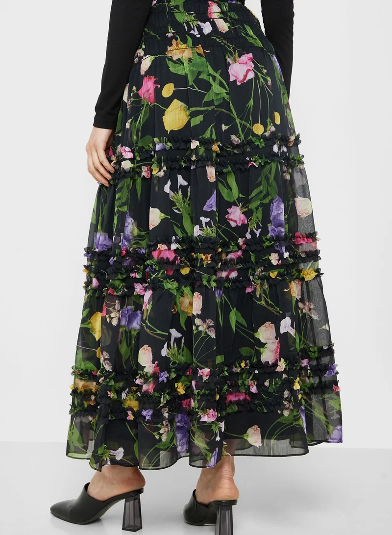 Ted Baker Pleated Mesh Floral Skirt