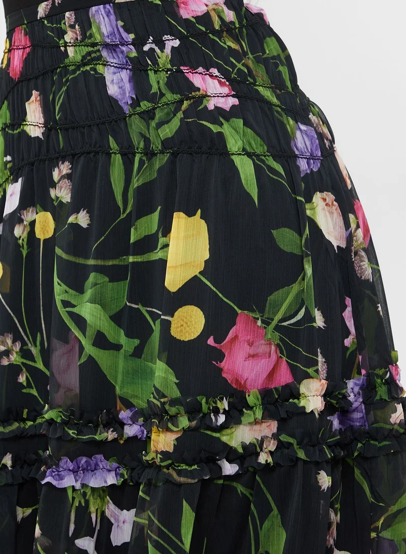 Ted Baker Pleated Mesh Floral Skirt