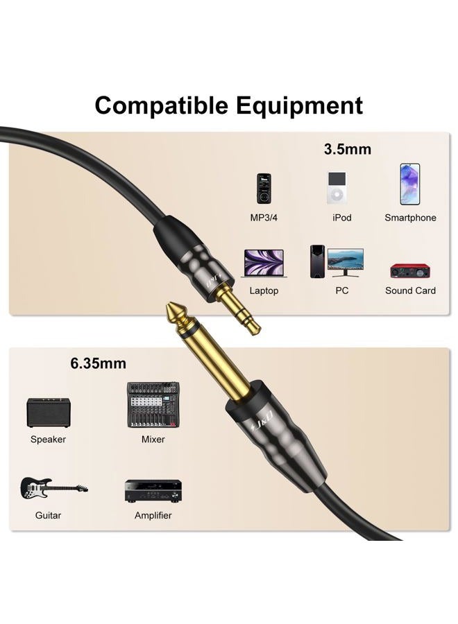 J&D كابل صوت ستيريو 3.5 مم إلى 6.35 مم بطول 6.5 قدم، كابل 1/8 إلى 1/4، كابل محول جاك ستيريو 3.5 مم TRS ذكر إلى 1/4 ذكر مونو للتوصيل بين الجيتار، البيس، أجهزة المسرح المنزلي، السماعات - Image 3