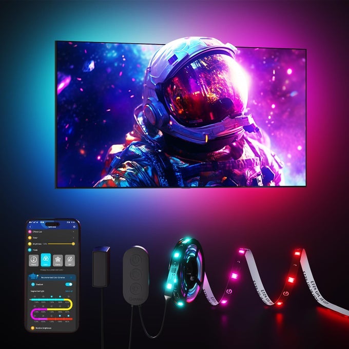 TV LED BACKLIGHT STRIP RGBIC SMART LED BACKLIGHT FOR 4050INCH TVS MUSIC SYNC WIFI BLUETOOTH APP CONTROL WORKS WITH ALEXA GOOGLE ASSISTANT 77 SCENE MODES ADAPTER