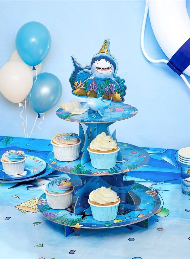 Wernnsai حامل كعك القرش - 3 طبقات زينة حفلة عيد ميلاد بيبي شارك للأولاد والأطفال حامل كعك كرتوني زينة حفلة المحيط - Image 5