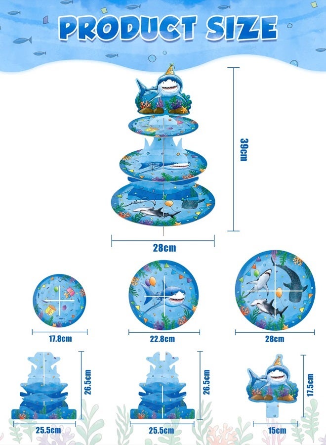 Wernnsai حامل كعك القرش - 3 طبقات زينة حفلة عيد ميلاد بيبي شارك للأولاد والأطفال حامل كعك كرتوني زينة حفلة المحيط - Image 4