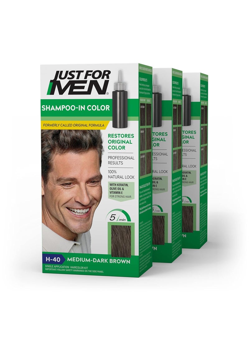 Just For Men Just For Men ShampooIn Color Formerly Original Formula Mens Hair Color with Keratin and Vitamin E for Stronger Hair  MediumDark Brown H40 Pack of 3 