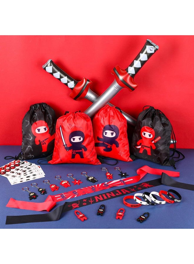 Tondiamo تونديا مو 112 قطعة نينجا قراصنة حفلة هدايا مع حقيبة ظهر بسحاب، رباط رأس، سيف قابل للنفخ، سوار، ملصق، سلسلة مفاتيح، قناع نينجا أو قراصنة قابل للتمدد لعيد ميلاد كاراتيه (أسلوب نينجا) - Image 5