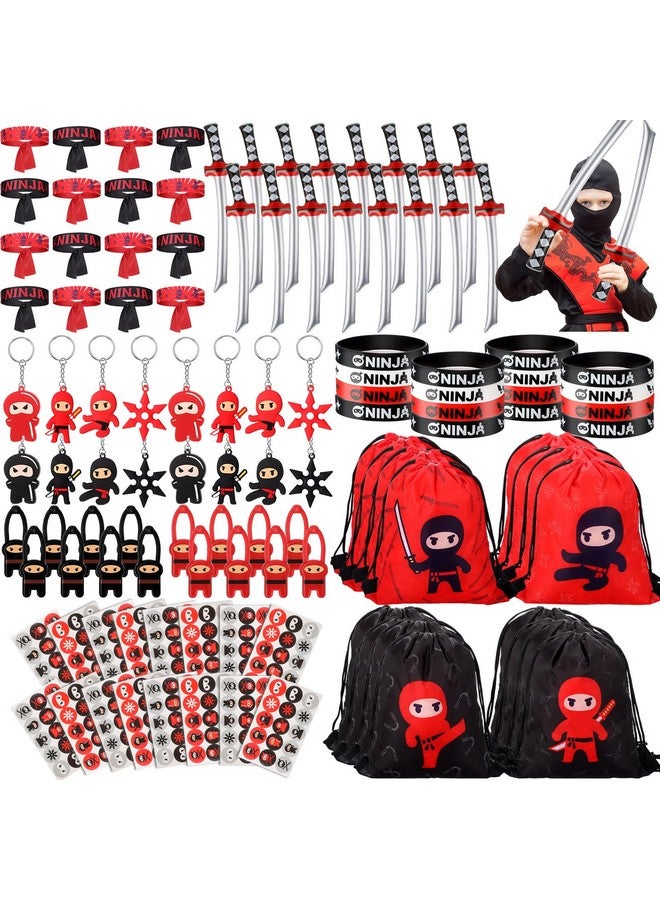 Tondiamo تونديا مو 112 قطعة نينجا قراصنة حفلة هدايا مع حقيبة ظهر بسحاب، رباط رأس، سيف قابل للنفخ، سوار، ملصق، سلسلة مفاتيح، قناع نينجا أو قراصنة قابل للتمدد لعيد ميلاد كاراتيه (أسلوب نينجا) - Image 1