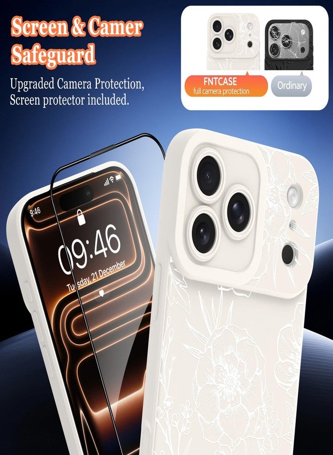 OOK White Case for iPhone 17 Pro (6.3 inchs), Cute White Flower Floral Design Soft TPU Full Camera Lens Anti-Drop Anti-Scratch Shockproof Protective with Screen Protector - Image 5