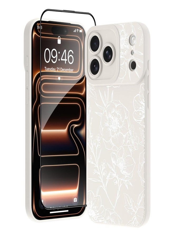 OOK White Case for iPhone 17 Pro (6.3 inchs), Cute White Flower Floral Design Soft TPU Full Camera Lens Anti-Drop Anti-Scratch Shockproof Protective with Screen Protector - Image 1