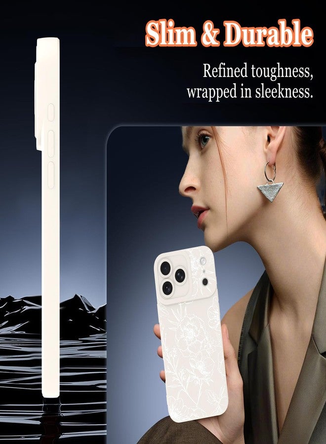 OOK White Case for iPhone 17 Pro (6.3 inchs), Cute White Flower Floral Design Soft TPU Full Camera Lens Anti-Drop Anti-Scratch Shockproof Protective with Screen Protector - Image 2