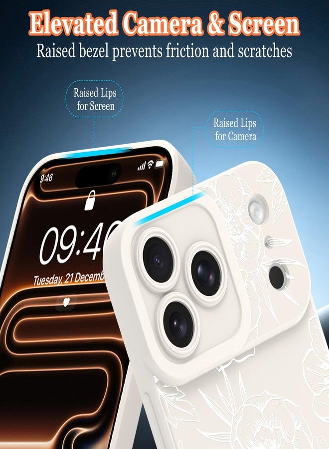 OOK White Case for iPhone 17 Pro (6.3 inchs), Cute White Flower Floral Design Soft TPU Full Camera Lens Anti-Drop Anti-Scratch Shockproof Protective with Screen Protector - Image 4
