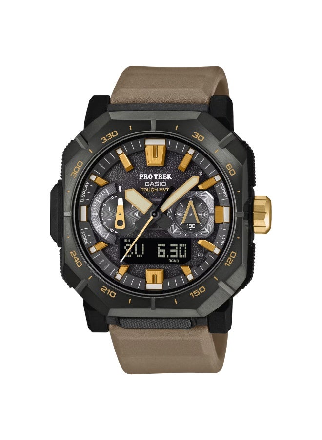 Casio Pro Trek PRW-B1000-5DR Tough Solar Triple Sensor Bluetooth Men's Outdoor Watch – Compass, Altimeter, Barometer, Thermometer, 100M Water Resistant Brown Resin Strap - Image 1
