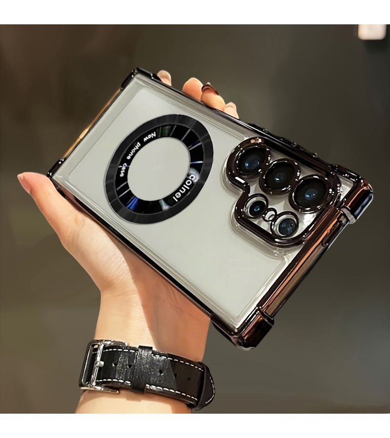 Phone Case Plating Magnetic Wireless Charge Case Compatible With Samsung Galaxy S24 FE Shockproof Camera Protection Cover Black - Image 5