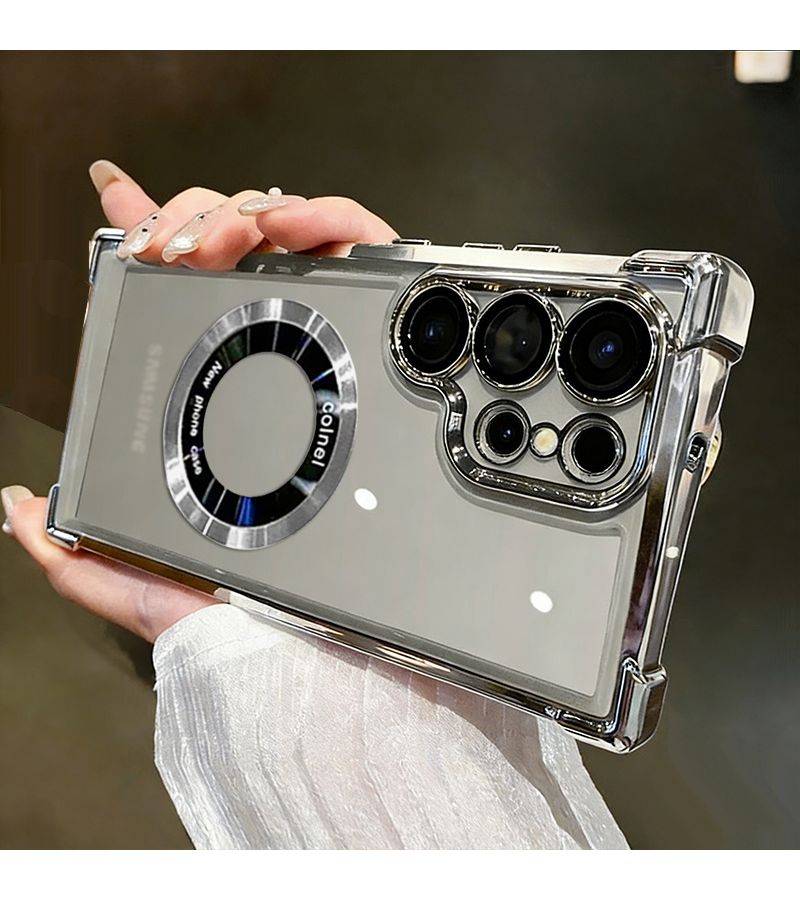 Phone Case Plating Magnetic Wireless Charge Case Compatible With Samsung Galaxy S24 FE Shockproof Camera Protection Cover Black - Image 3