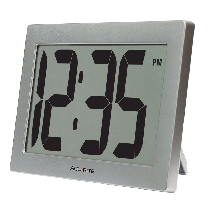 AcuRite 75102RM 9.5" Large Digital Clock with Intelli-Time Technology,Siliver,6-inch height x 9.5-inch width x 1.8-inch depth - Image 1
