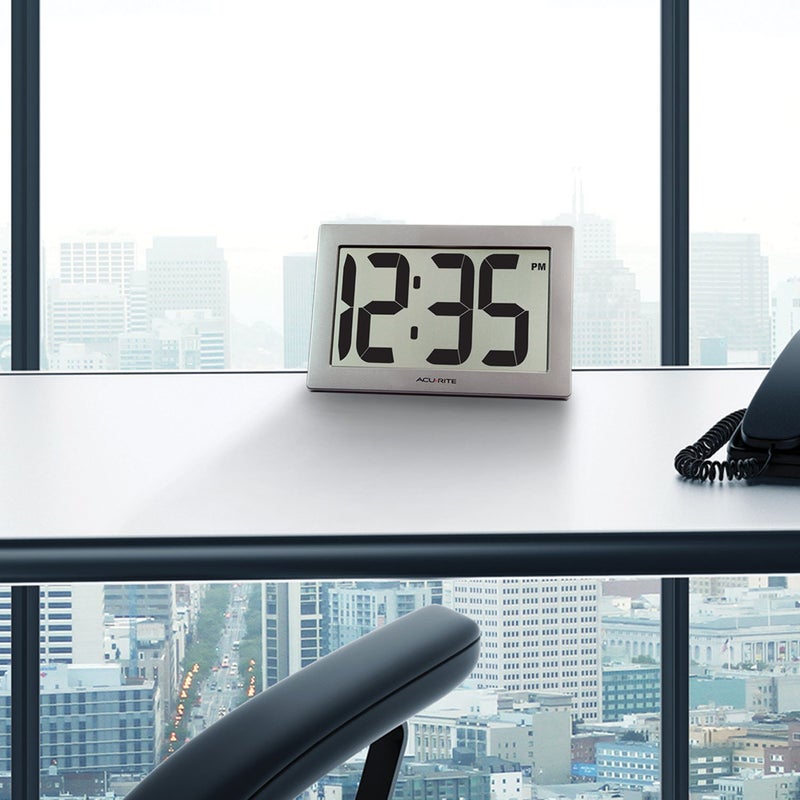 AcuRite 75102RM 9.5" Large Digital Clock with Intelli-Time Technology,Siliver,6-inch height x 9.5-inch width x 1.8-inch depth - Image 2