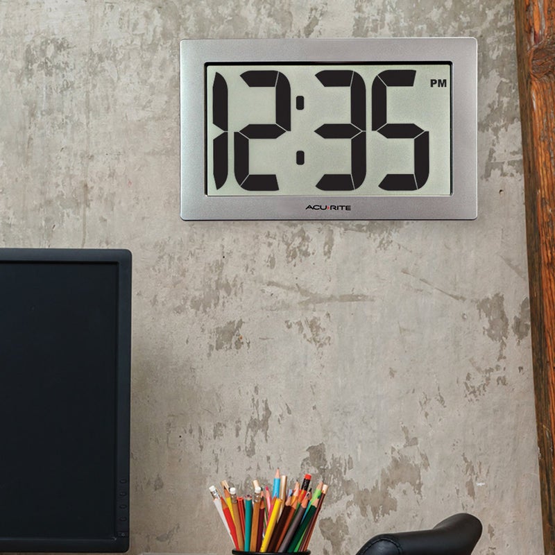 AcuRite 75102RM 9.5" Large Digital Clock with Intelli-Time Technology,Siliver,6-inch height x 9.5-inch width x 1.8-inch depth - Image 3
