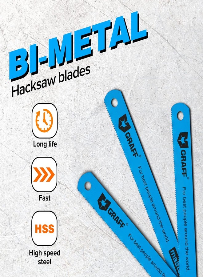 GRAFF Bi-Metal Molybdenum Hacksaw Blades 12 Inch for Metal and Steel Cutting 24 tpi - Handsaw Blades Replacement HSS - Image 2