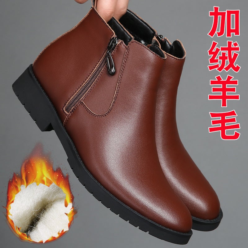 [Genuine Wool] Men'S Cotton Shoes Cowhide Fleece-Lined Thickened High-Top Casual Shoes Martin Boots Leather Shoes Men'S Shoes - Image 1