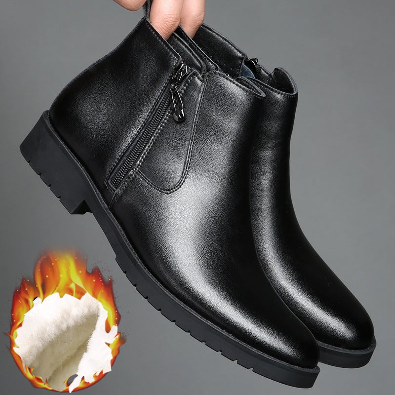 [Genuine Wool] Men'S Cotton Shoes Cowhide Fleece-Lined Thickened High-Top Casual Shoes Martin Boots Leather Shoes Men'S Shoes - Image 2