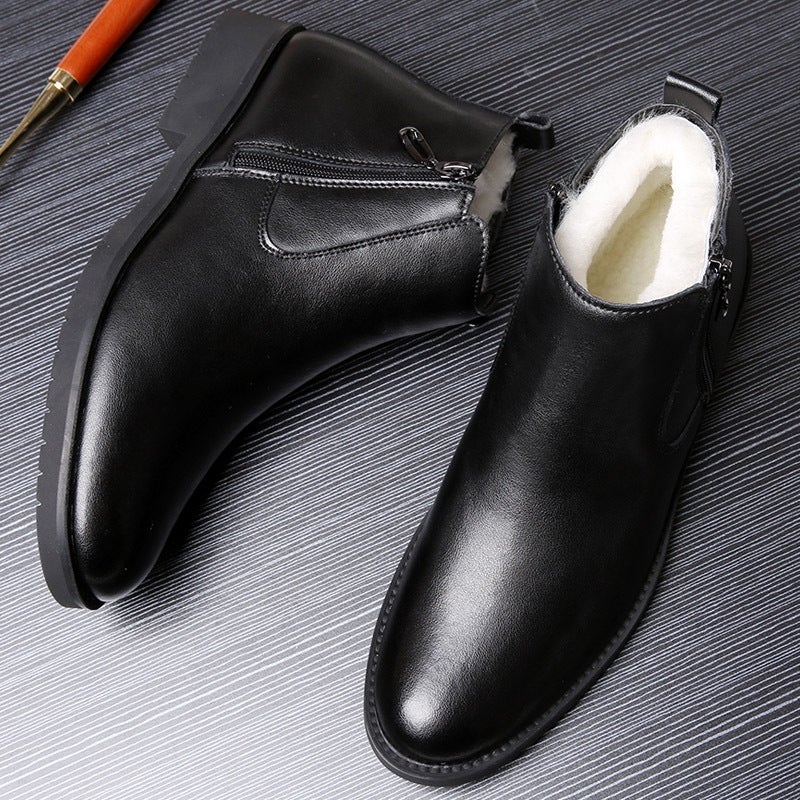 [Genuine Wool] Men'S Cotton Shoes Cowhide Fleece-Lined Thickened High-Top Casual Shoes Martin Boots Leather Shoes Men'S Shoes - Image 4