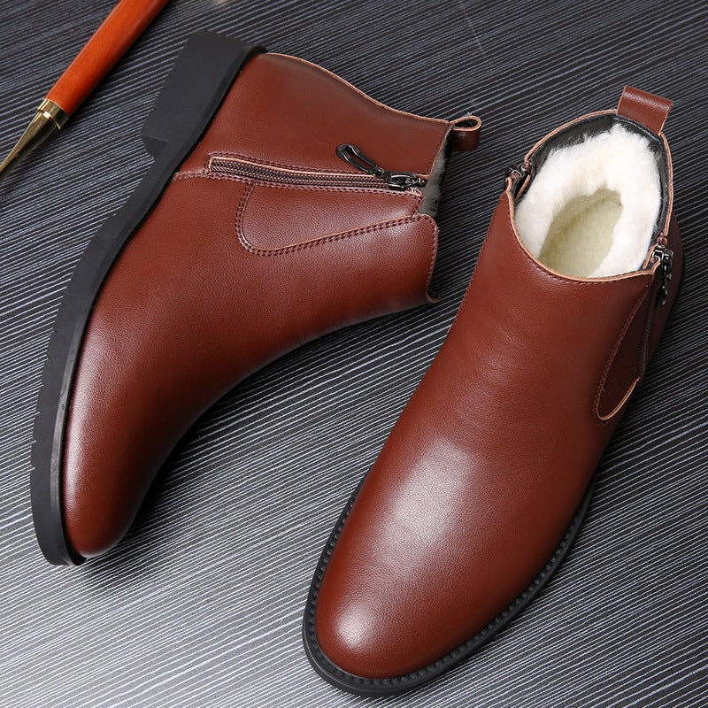 [Genuine Wool] Men'S Cotton Shoes Cowhide Fleece-Lined Thickened High-Top Casual Shoes Martin Boots Leather Shoes Men'S Shoes - Image 3