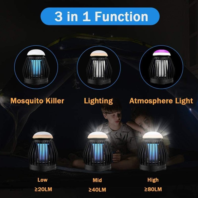 لاكام مصباح قاتل البعوض ، الكهرباء UV Trap 3 أوضاع الإضاءة علة ، Zapper ، USB القابل لإعادة الشحن zapper مع 8 ألوان التنفس RGB ضوء للداخل والخارجية في الهواء الطلق - Image 2