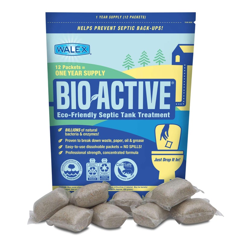 Walex Bio-Active Home Septic Tank Treatment - Strong Digestive Power with Beneficial Bacteria & Enzymes for Liquefying Solids & Breaking Down Waste, Odor Neutralizer -1 Year Supply, 12 Packets - Image 1