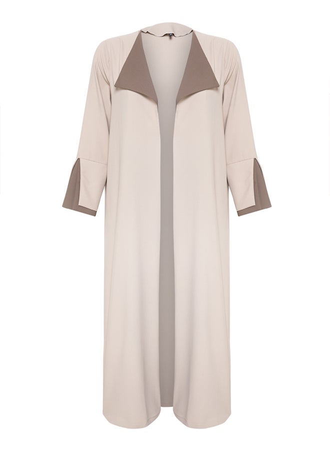 trendyol Beige Brown Color Block Long Aerobin Woven Cape & Abaya TCTSS24KF00011 - Image 5