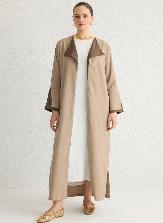 trendyol Beige Brown Color Block Long Aerobin Woven Cape & Abaya TCTSS24KF00011 - Image 2