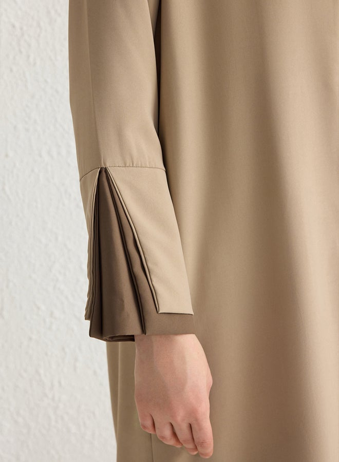 trendyol Beige Brown Color Block Long Aerobin Woven Cape & Abaya TCTSS24KF00011 - Image 4