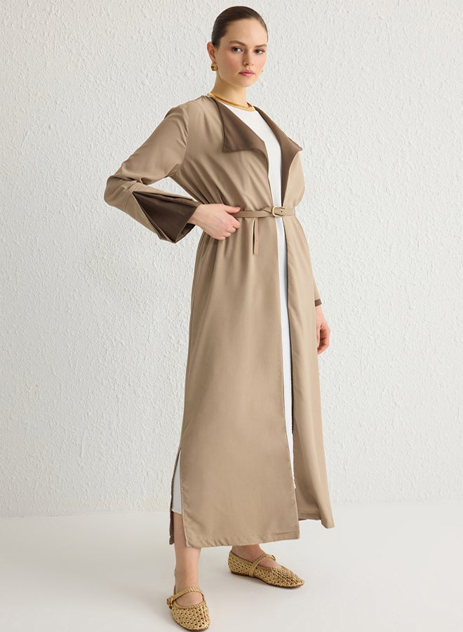 trendyol Beige Brown Color Block Long Aerobin Woven Cape & Abaya TCTSS24KF00011 - Image 1