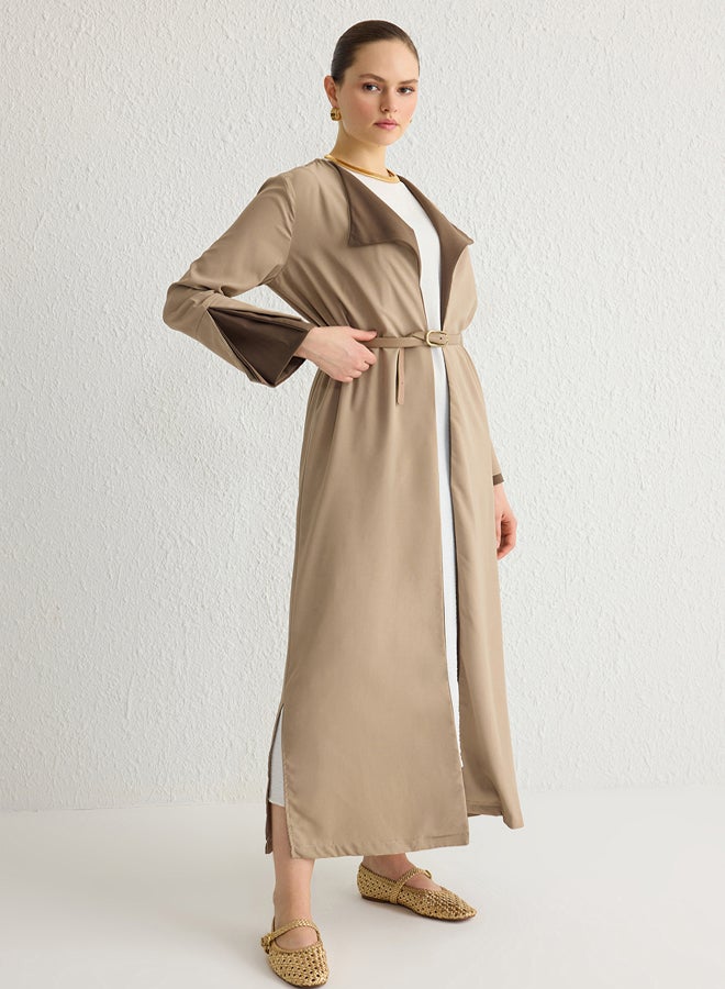 trendyol Beige Brown Color Block Long Aerobin Woven Cape & Abaya TCTSS24KF00011  - Image 1