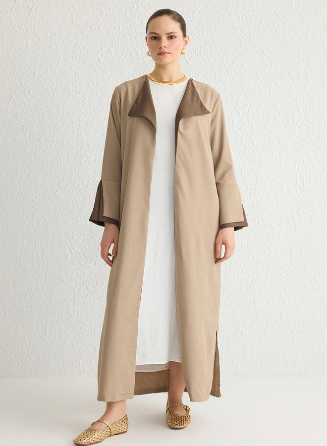 trendyol Beige Brown Color Block Long Aerobin Woven Cape & Abaya TCTSS24KF00011  - Image 2