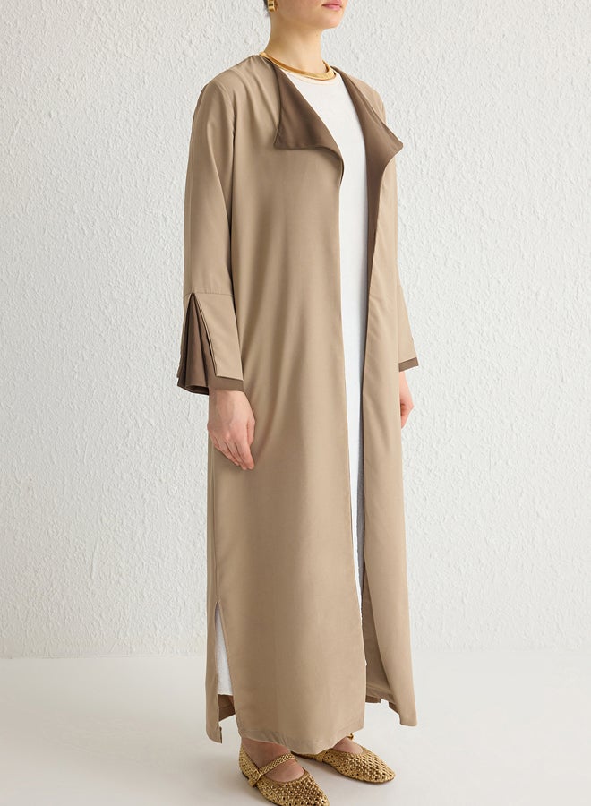 trendyol Beige Brown Color Block Long Aerobin Woven Cape & Abaya TCTSS24KF00011  - Image 3