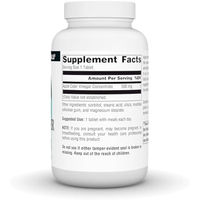 Source Naturals Apple Cider Vinegar 500mg Dietary Supplement - 500 mg -180 Tablets - Image 3