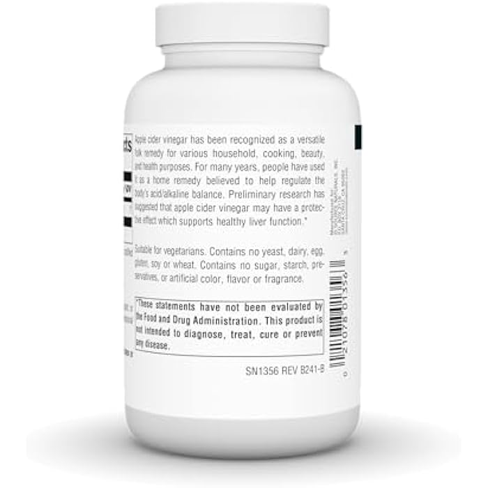 Source Naturals Apple Cider Vinegar 500mg Dietary Supplement - 500 mg -180 Tablets - Image 2