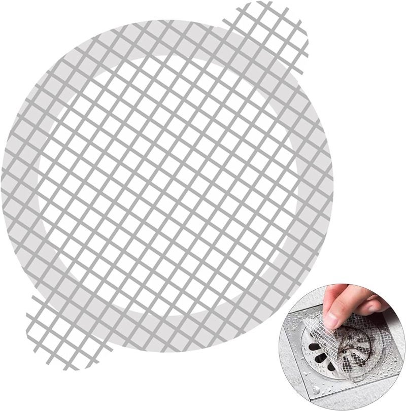 Disposable Hair Catchers: 30 Pcs 4.1 Inch White Mesh Stickers - Upgraded Strong Adhesive Larger Size Shower Drain Catchers for Home Bathroom Shower Drains - Image 1