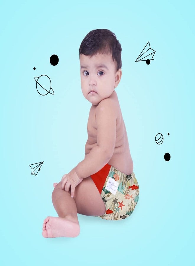 SNUGKINS Regular Cloth Diapers for Babies 3 Months-3 Years (5-17kg) | Washable & Reusable | 1 Cloth Diaper & 1 Wet-Free Microfiber Terry Soaker | Aquatic Dream - Image 5