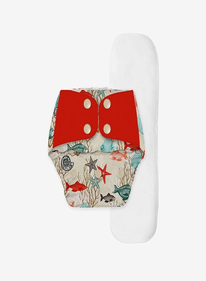 SNUGKINS Regular Cloth Diapers for Babies 3 Months-3 Years (5-17kg) | Washable & Reusable | 1 Cloth Diaper & 1 Wet-Free Microfiber Terry Soaker | Aquatic Dream - Image 1